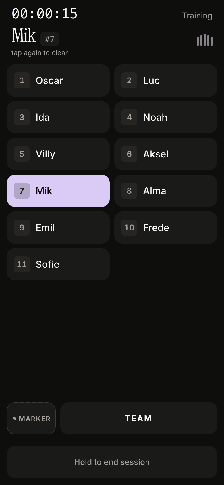 The Sidetalk capture screen with player chips and live transcript